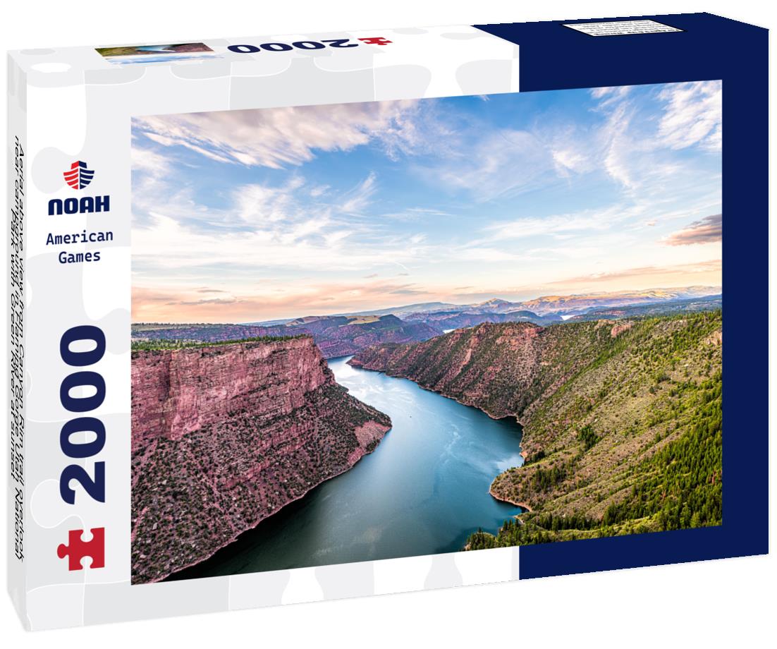 Noah Jigsaw Puzzle Aerial above view from Canyon Rim trail overlook near campground in Flaming Gorge Utah National Park with Green River at sunset 2000 pieces