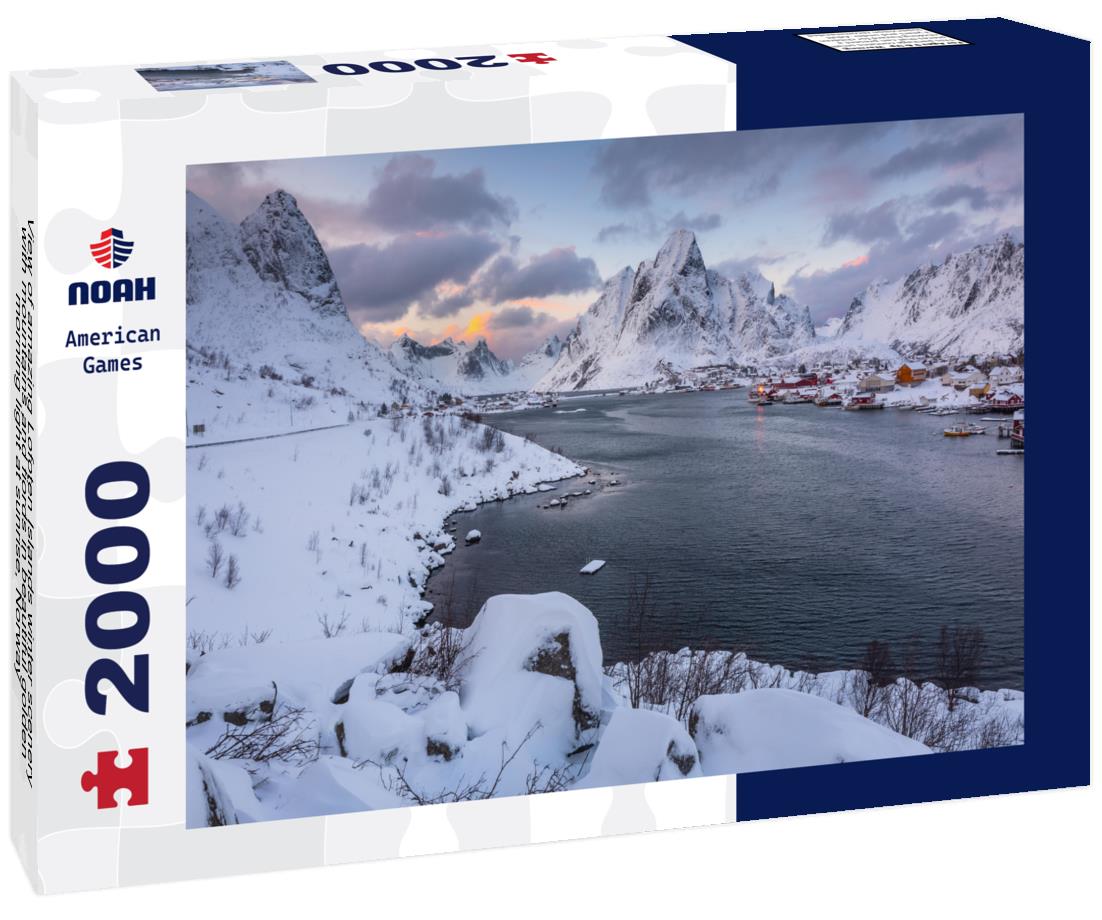 Noah Jigsaw Puzzle View of amazing Lofoten Islands winter scenery with mountains and fiords in beautiful golden morning light at sunrise, Norway 2000 pieces