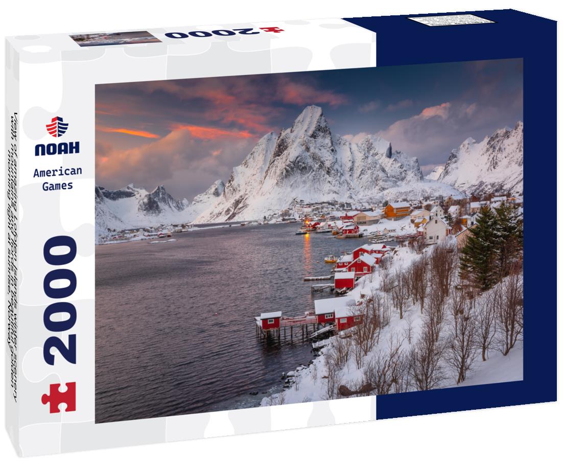 Noah Jigsaw Puzzle View of amazing Lofoten Islands winter scenery with mountains and fiords in beautiful golden morning light at sunrise, Norway 2000 pieces