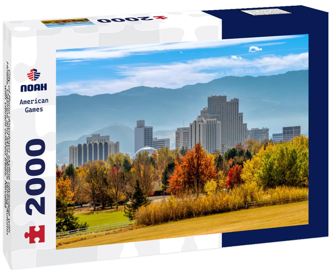 Noah Jigsaw Puzzle City of Reno downtown skyline cityscape with Hotels, Casinos and skyscrapers during Autumn with vibrant colored trees, Nevada 2000 pieces