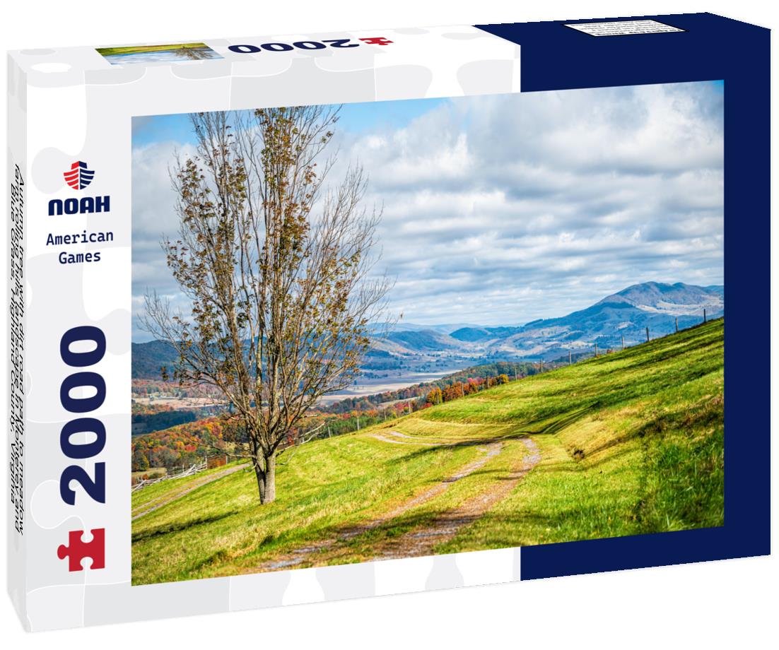 Noah Jigsaw Puzzle Autumn tree with dirt road path to meadow farm rolling hills landscape in Monterey and Blue Grass, Highland County, Virginia 2000 pieces