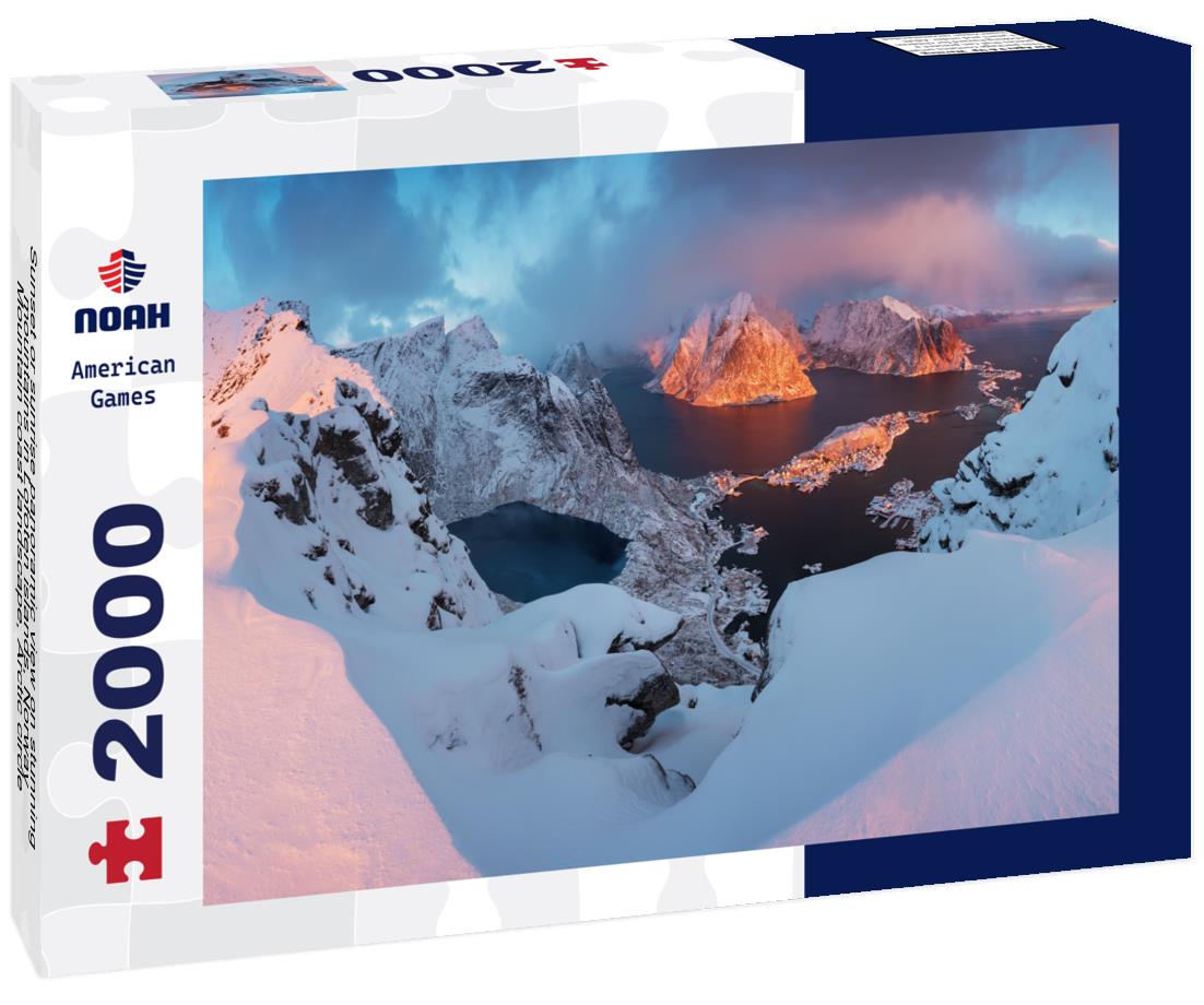 Noah Jigsaw Puzzle Sunset or sunrise panoramic view on stunning mountains in Lofoten islands, Norway, Mountain coast landscape, Arctic circle 2000 pieces