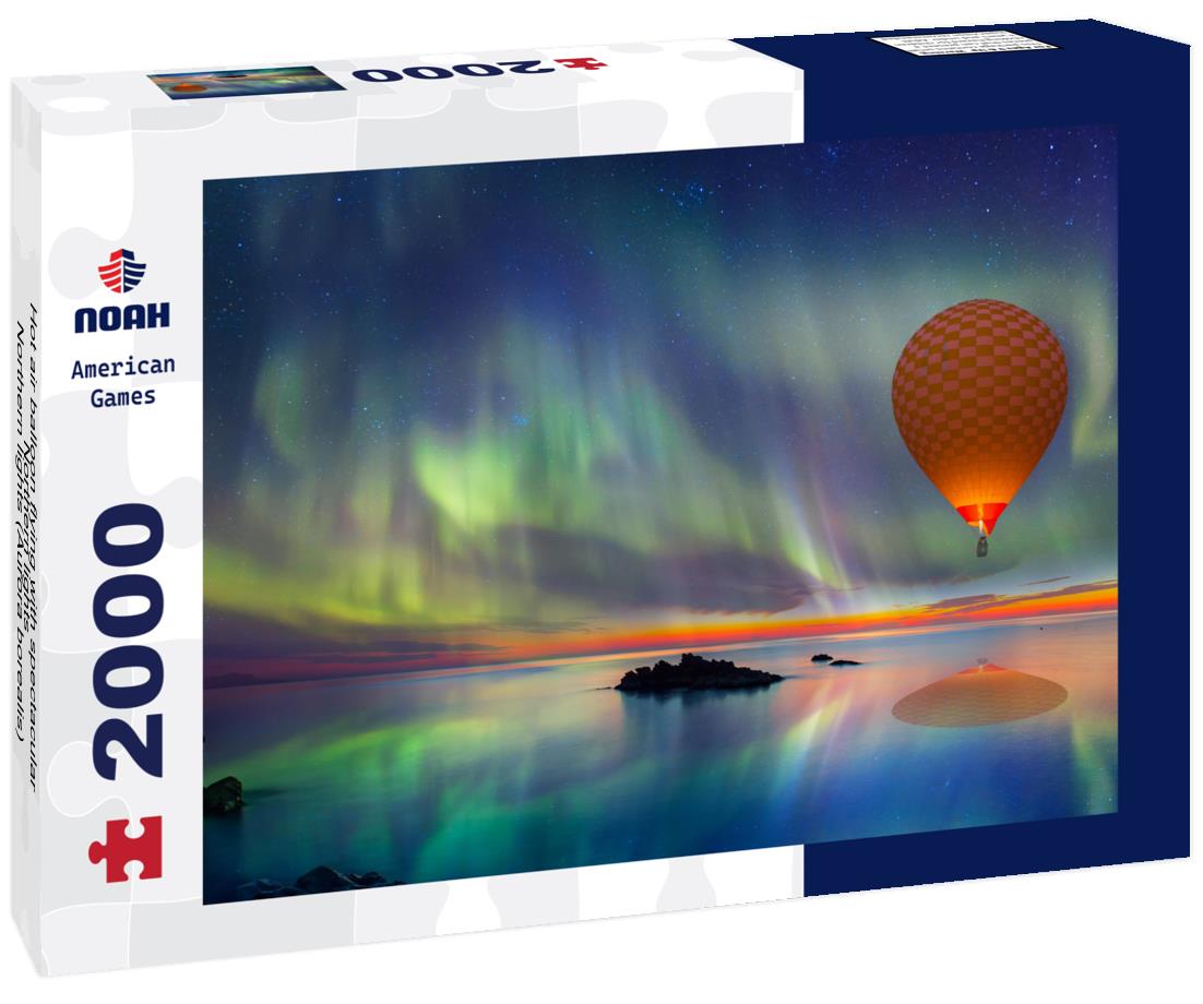 Noah Jigsaw Puzzle Hot air balloon flying with spectacular Northern lights - Northern lights (Aurora borealis) in the sky over Tromso, Norway 2000 pieces
