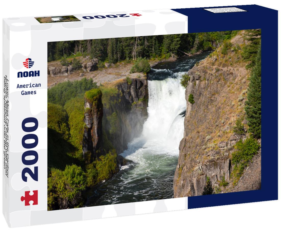 Noah Jigsaw Puzzle Lower Mesa Falls in the Caribou-targhee National Forest with mist being splashed onto the green foliage and rock tower 2000 pieces