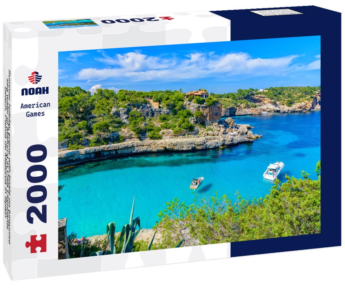 Noah Jigsaw Puzzle Summer holiday scene with boats on turquoise sea water of Mallorca in Cala Llombards beach, Palma de Mallorca in Spain 2000 pieces