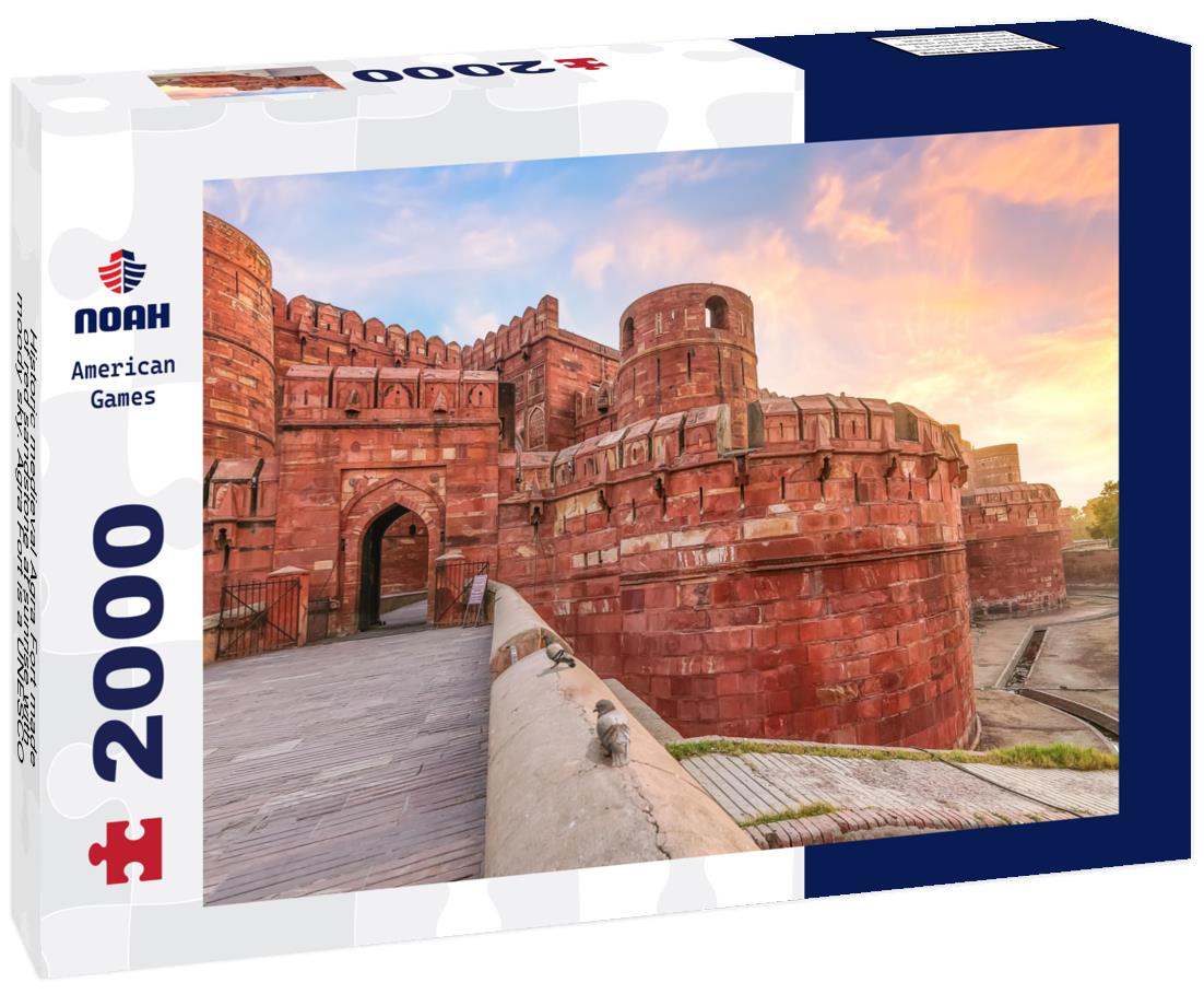 Historic medieval Agra Fort made of red sandstone at sunrise with moody sky. Agra Fort is a UNESCO World Heritage site 2000pc Puzzle