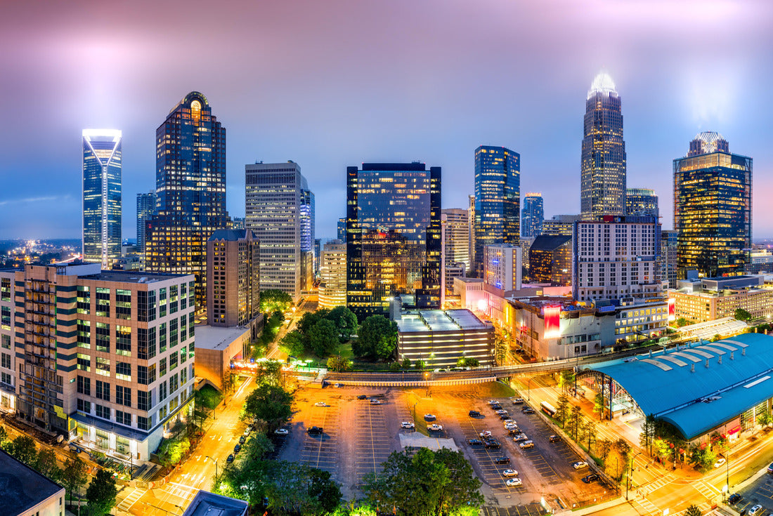 Aerial view of Charlotte, NC skyline on a foggy evening. Charlotte is the largest city in the state of North Carolina 2000pc Puzzle