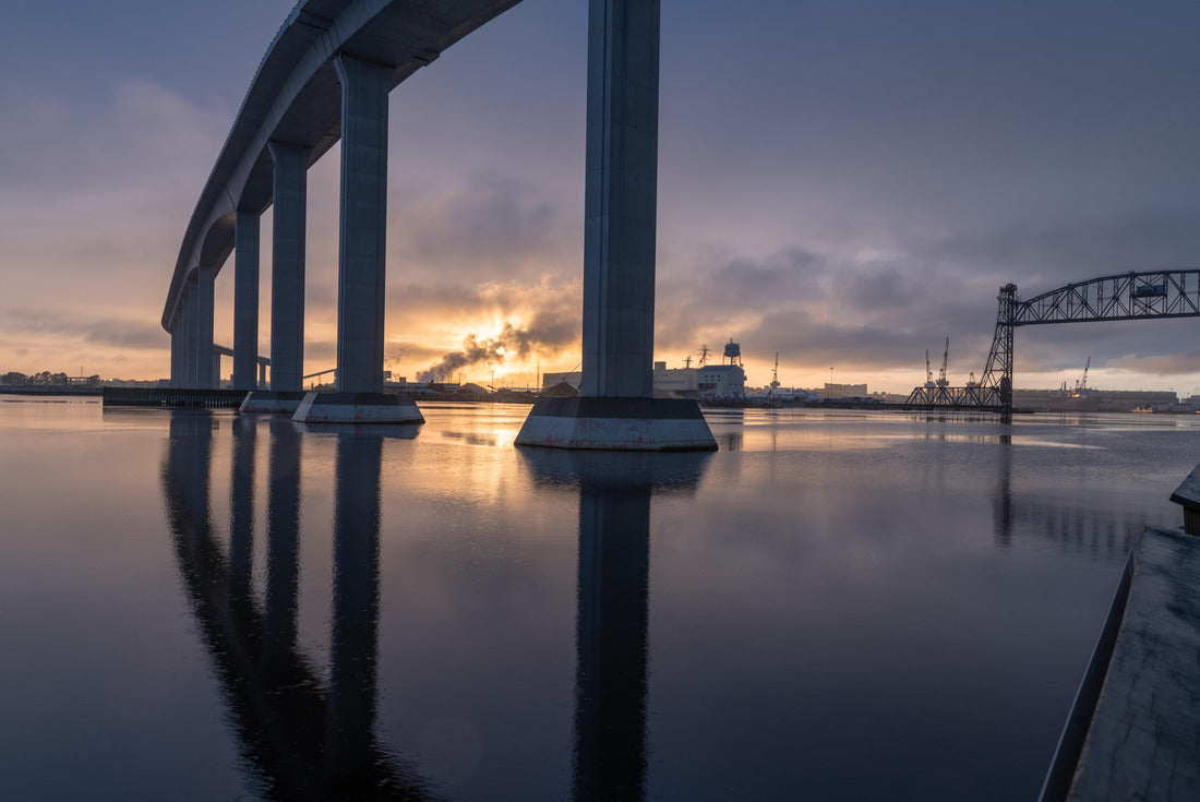 The massive Jordan Bridge over the Elizabeth River in Virginia, reflecting in the water at sunset, in high resolution 2000pc Puzzle