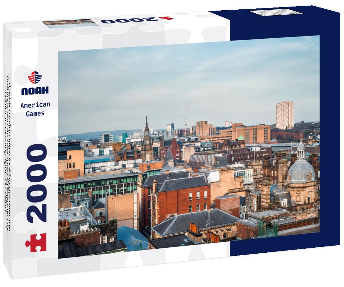 A wide rooftop view looking out over the buildings and architecture of Glasgow city center in evening light, Scotland 2000pc Puzzle