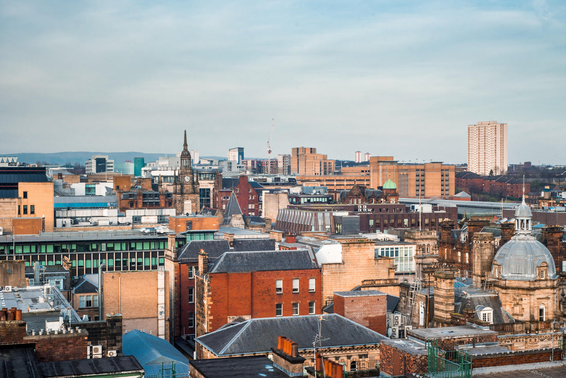 A wide rooftop view looking out over the buildings and architecture of Glasgow city center in evening light, Scotland 2000pc Puzzle