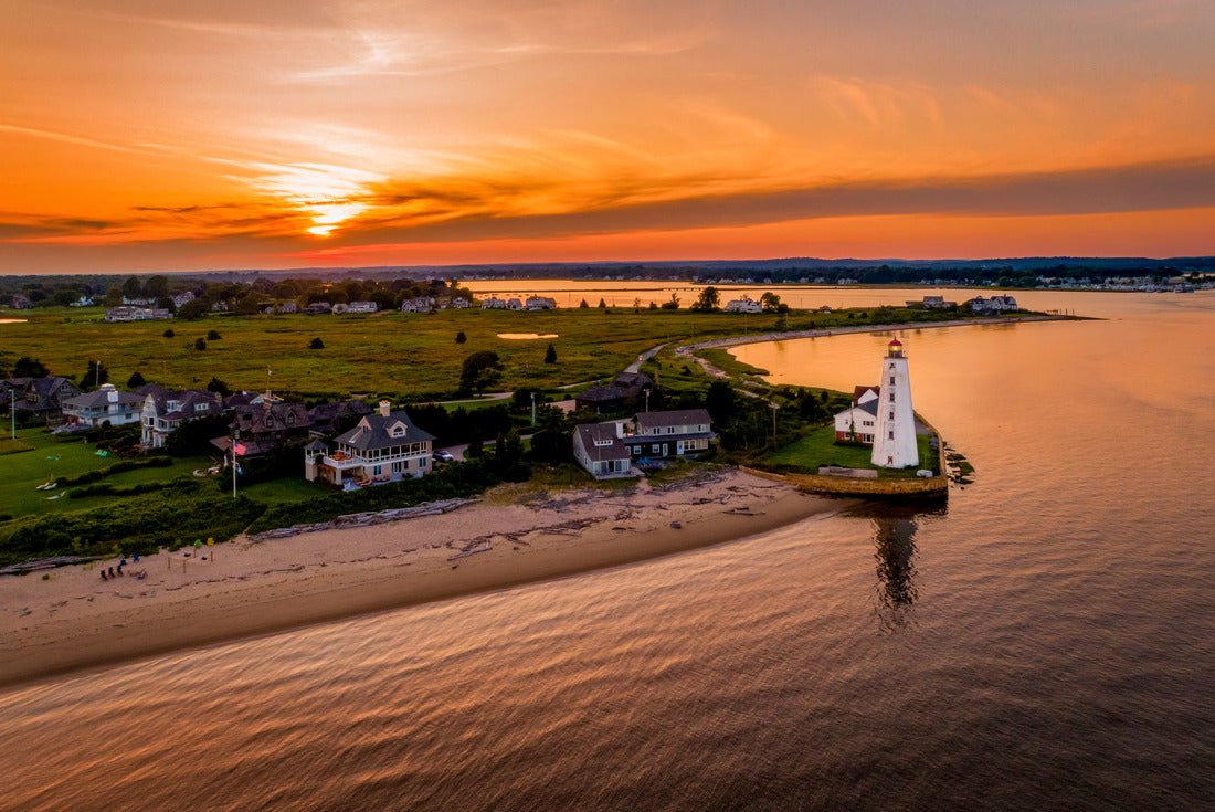 Summer sunset in Old Saybrook along the Connecticut River with Lynde Lighthouse in the foreground and a summer sunset 2000pc Puzzle