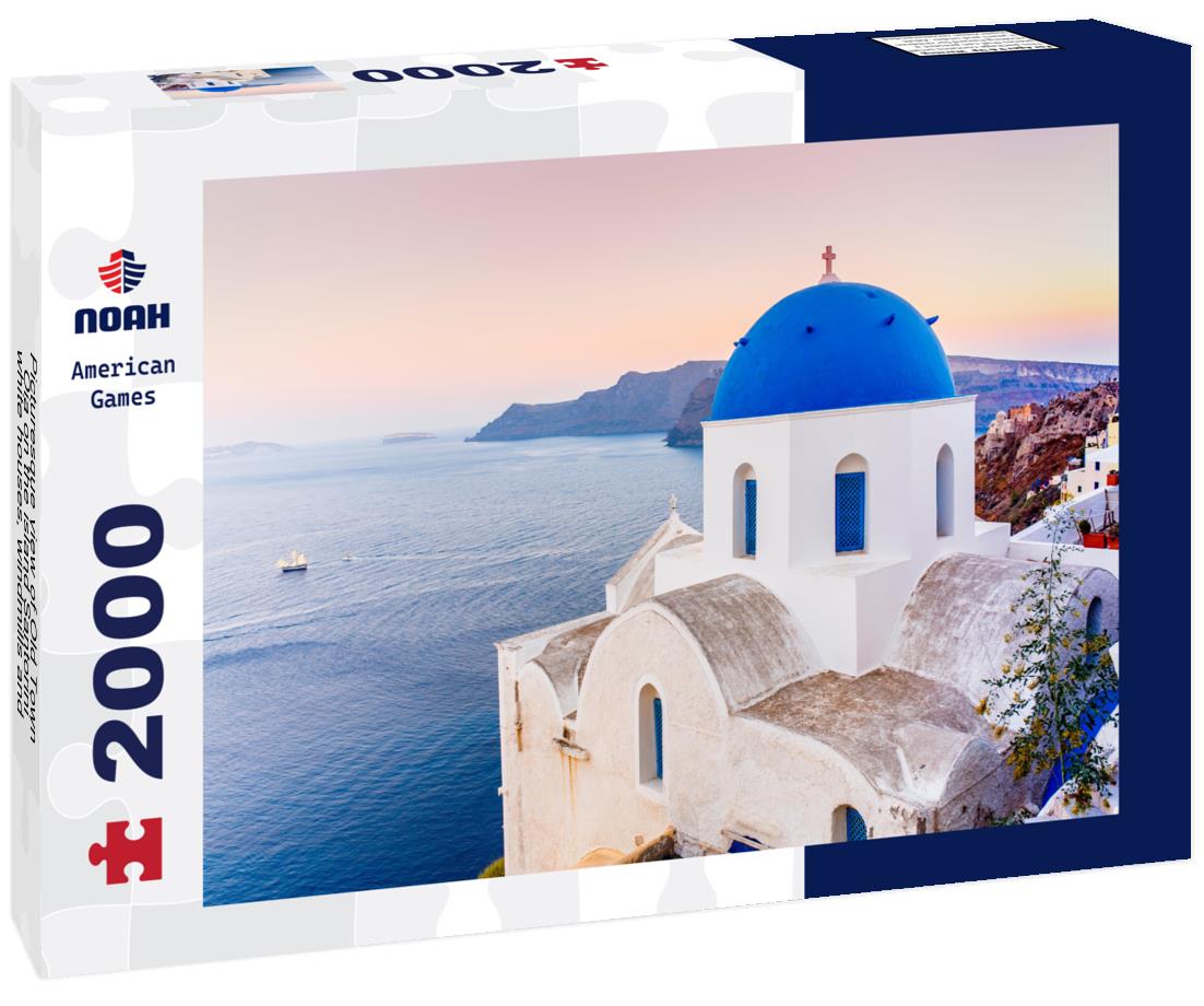 Picturesque view of Old Town Oia on the island Santorini, white houses, windmills and church with blue domes, Greece 2000pc Puzzle