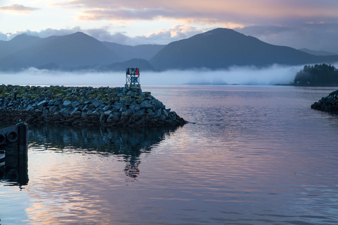 Sea smoke on sunrise of Sitka Alaska harbor, piers with docked boats clouds and pink sky reflecting on pacific ocean 2000pc Puzzle