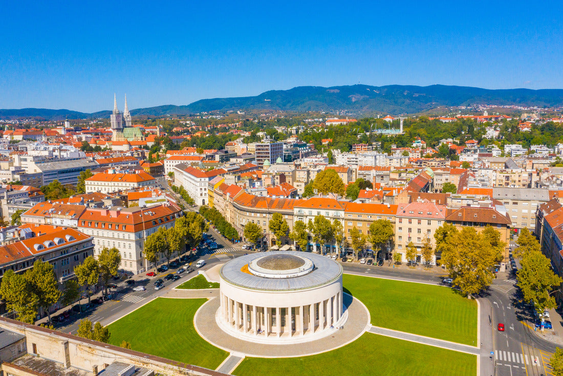 Aerial drone view of Mestrovic pavilion, monumental art gallery and city center on sunny summer day, Zagreb, Croatia 2000pc Puzzle