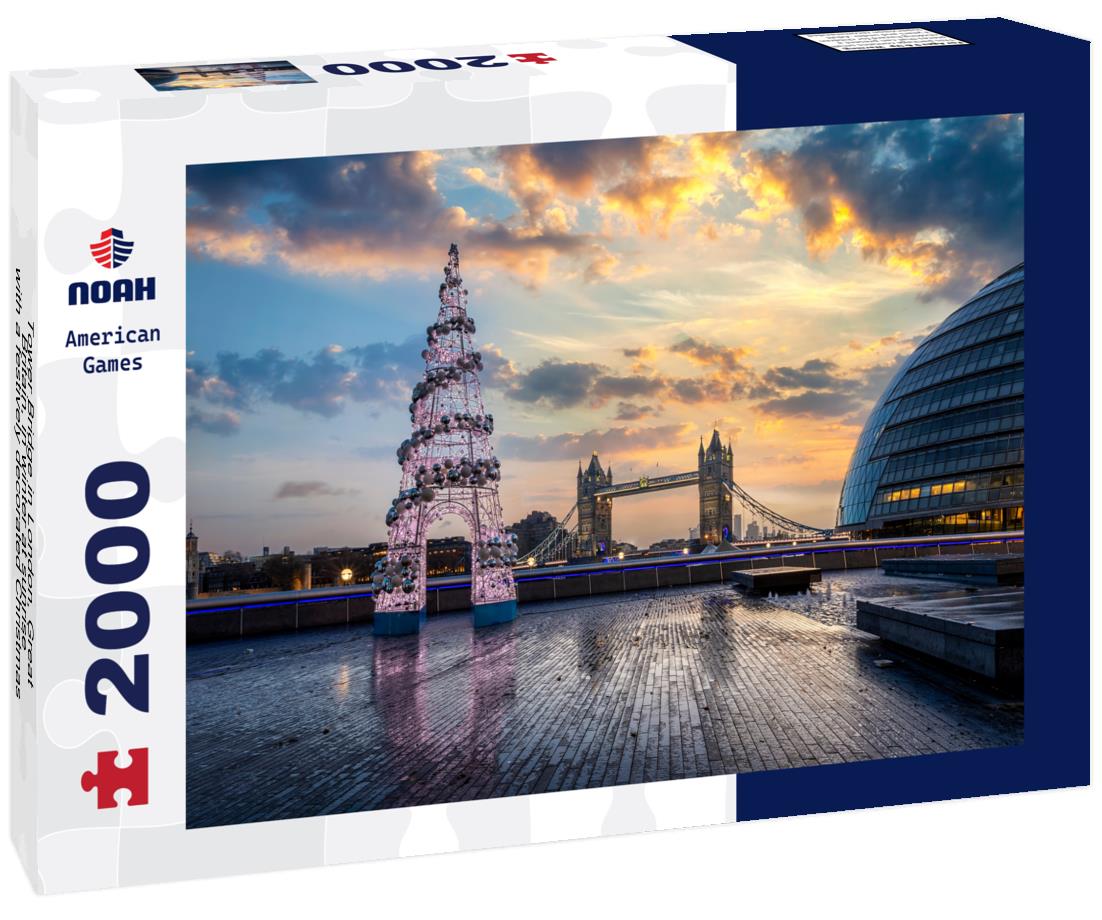 Tower Bridge in London, Great Britain, in winter at sunrise with a festively decorated Christmas tree in front of it 2000pc Puzzle