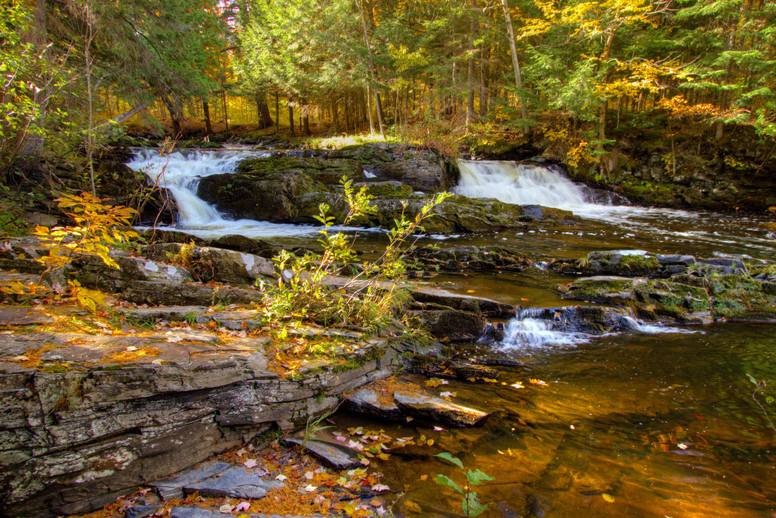 Noah Jigsaw Puzzle Double Waterfall with fall foliage on the Falls River in the small town of L'Anse in the Upper Peninsula of Michigan 2000 pieces