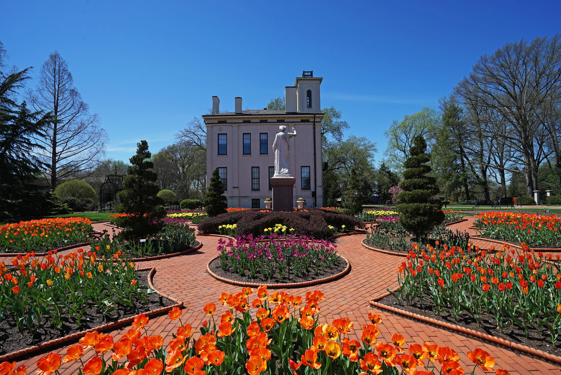 Green park with arrangement of colorful flowers and structure buildings at Saint Louis town Missouri, United States 2000pc Puzzle