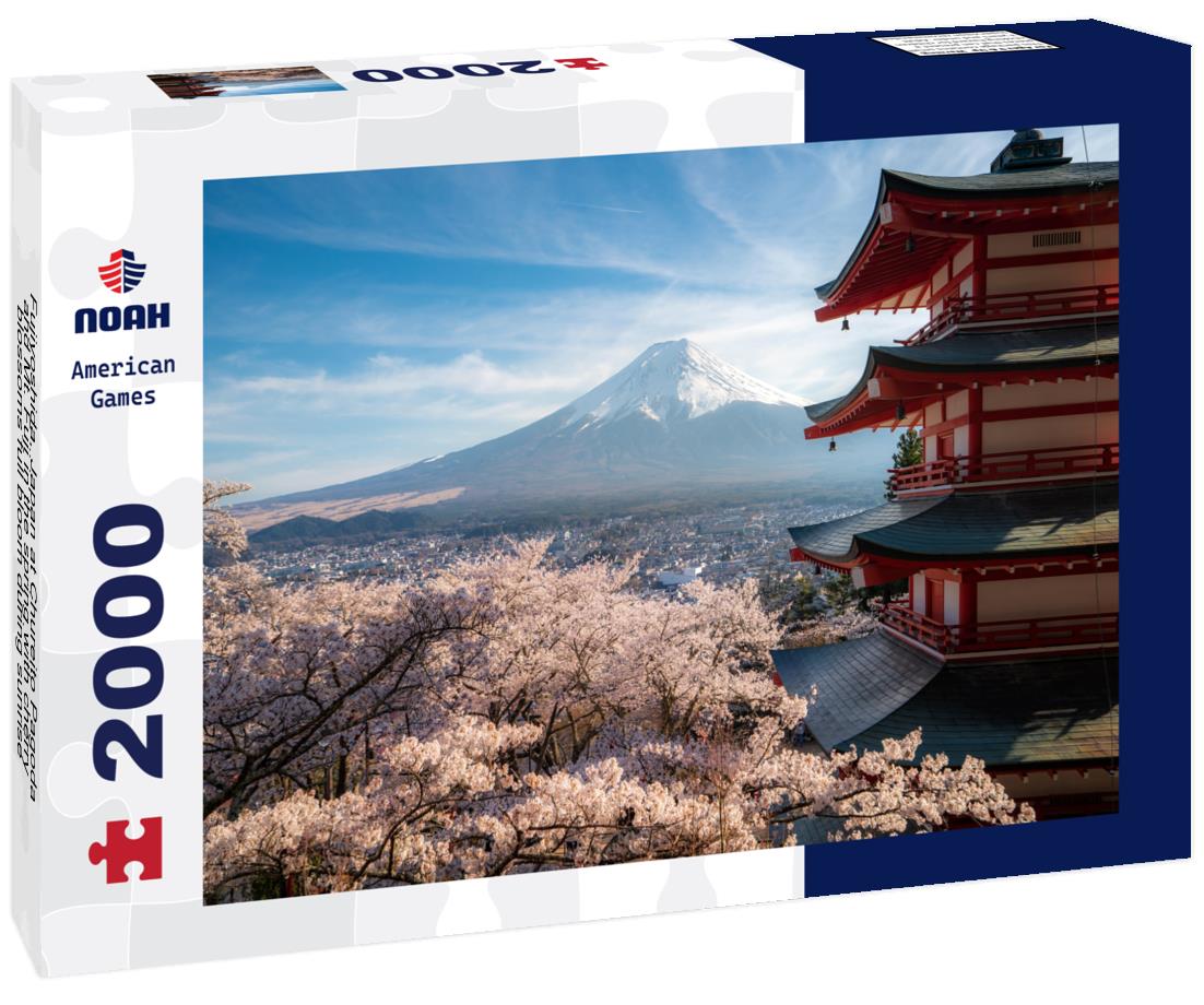 Noah Jigsaw Puzzle Fujiyoshida, Japan at Chureito Pagoda and Mt. Fuji in the spring with cherry blossoms full bloom during sunrise 2000 pieces