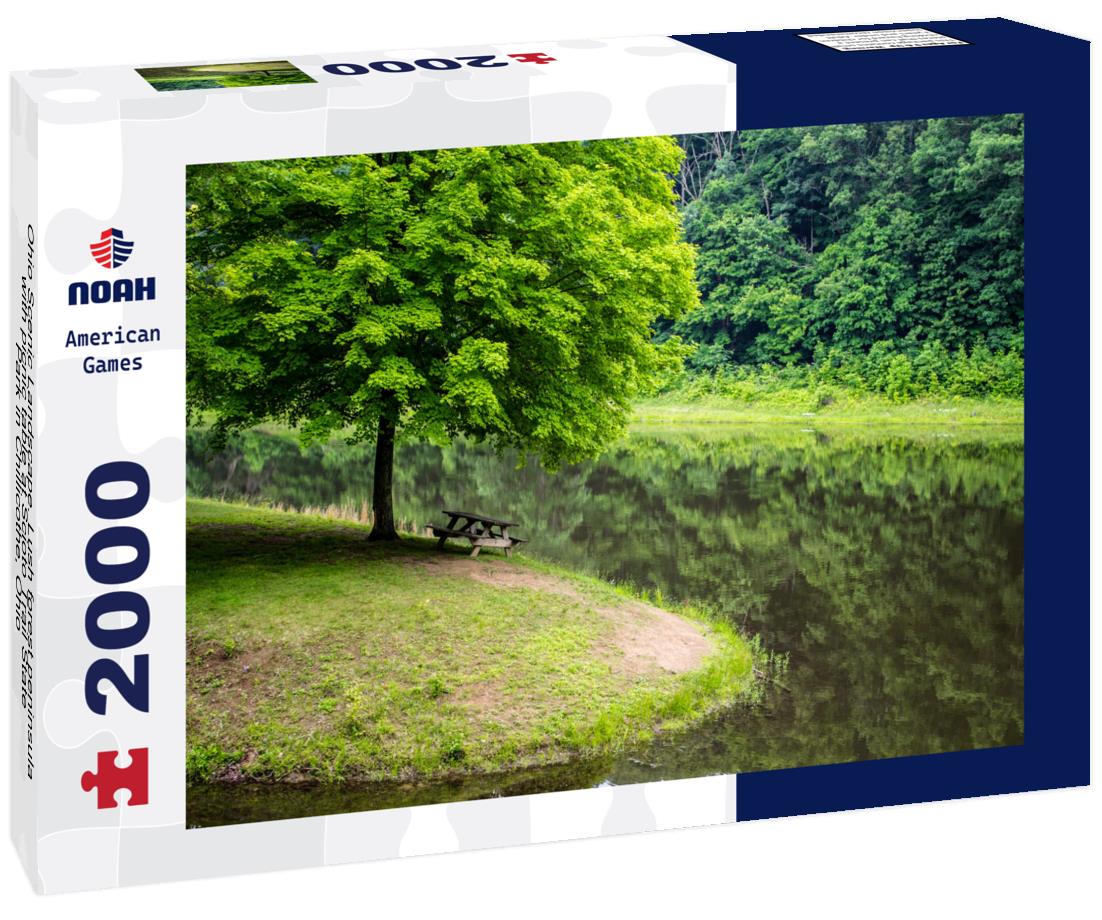 Noah Jigsaw Puzzle Ohio Scenic Landscape. Lush forest peninsula with picnic table at Scioto Trail State Park in Chillicothe, Ohio 2000 pieces