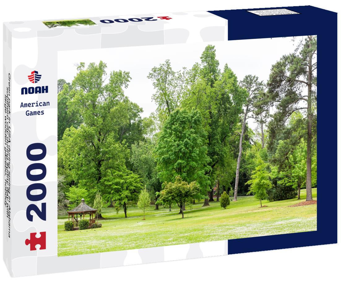 Noah Jigsaw Puzzle Green park in USA during spring in Alabama southern city during sunny day with large wooden gazebo, nobody 2000 pieces
