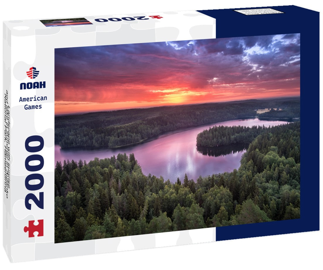 Noah Jigsaw Puzzle Landscape with sunrise and lake in summer in Aulanko National Park, Hämeenlinna, Finland 2000 Pieces