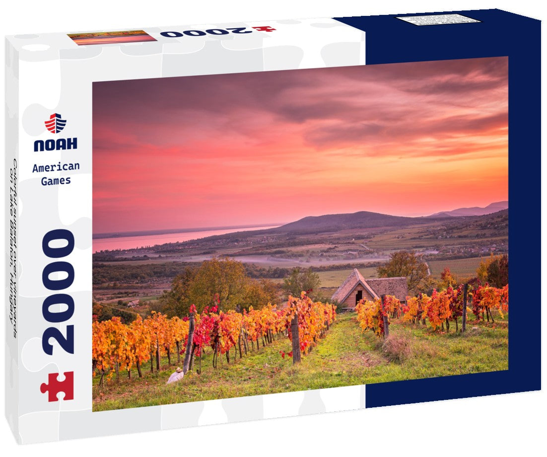 Noah Jigsaw Puzzle Colorful sunset over vineyards on Lake Balaton, Hungary 2000 Pieces