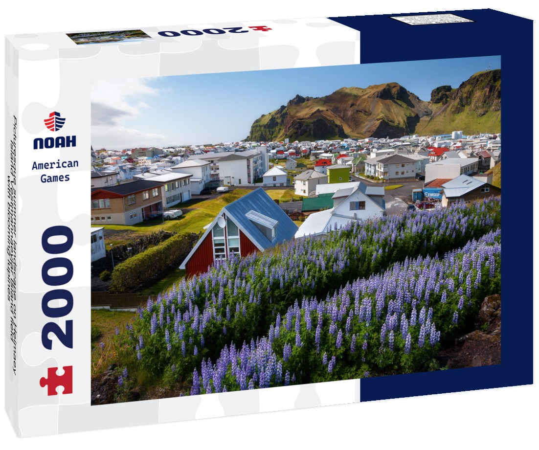 Noah Jigsaw Puzzle Picturesque summer landscape on Heimaey Island Vestmannaeyjar Island field with blooming lupines 2000 Pieces