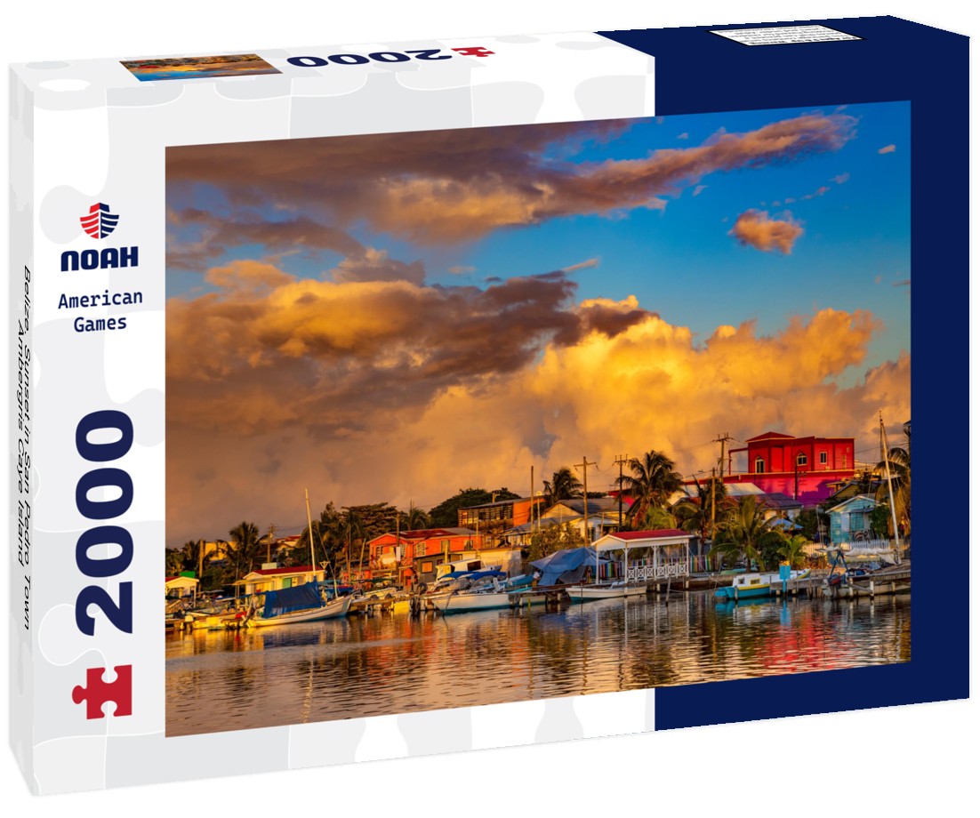 Noah Jigsaw Puzzle Belize. Sunset in San Pedro Town, Ambergris Caye Island 2000 Pieces