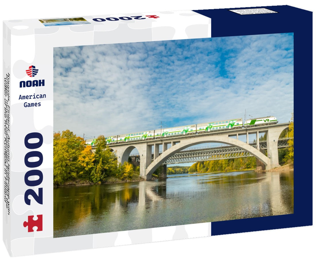 Noah Jigsaw Puzzle Kouvola, Finland: Autumn landscape with bridge, moving passenger train and the water of the river Kymijoki in Finland, Kymenlaakso, Kouvola, Koria 2000 Pieces