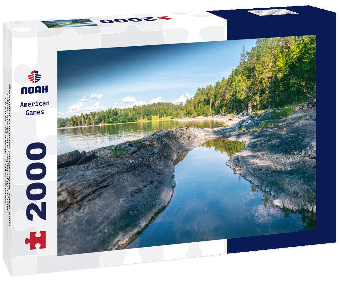 Noah Jigsaw Puzzle Beautiful summer landscape, lake with clear water and reflection of the clouds. Norway, Lake Snasa 2000 Pieces
