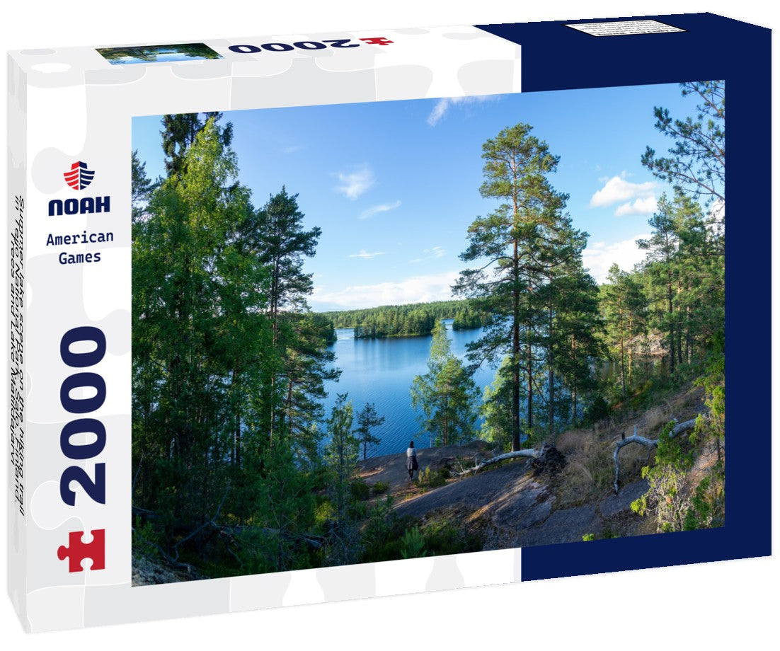 Noah Jigsaw Puzzle Summer lake scene on the hiking trail in Teijo National Park, Salo, Finland. Trees and Lake Matildajarvi 2000 Pieces