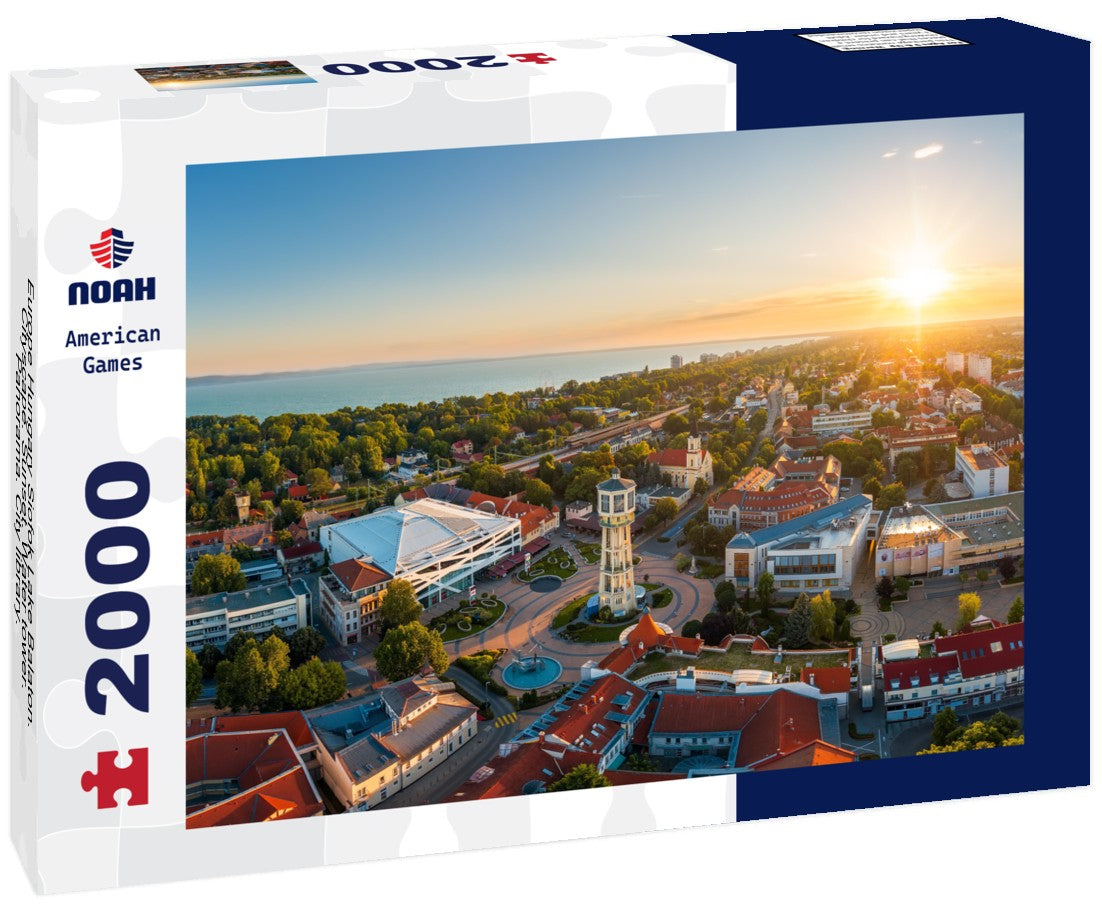 Noah Jigsaw Puzzle Europe Hungary Siofok Lake Balaton. Cityscape. Sunset. Water tower. Panorama. City library. 2000 Pieces