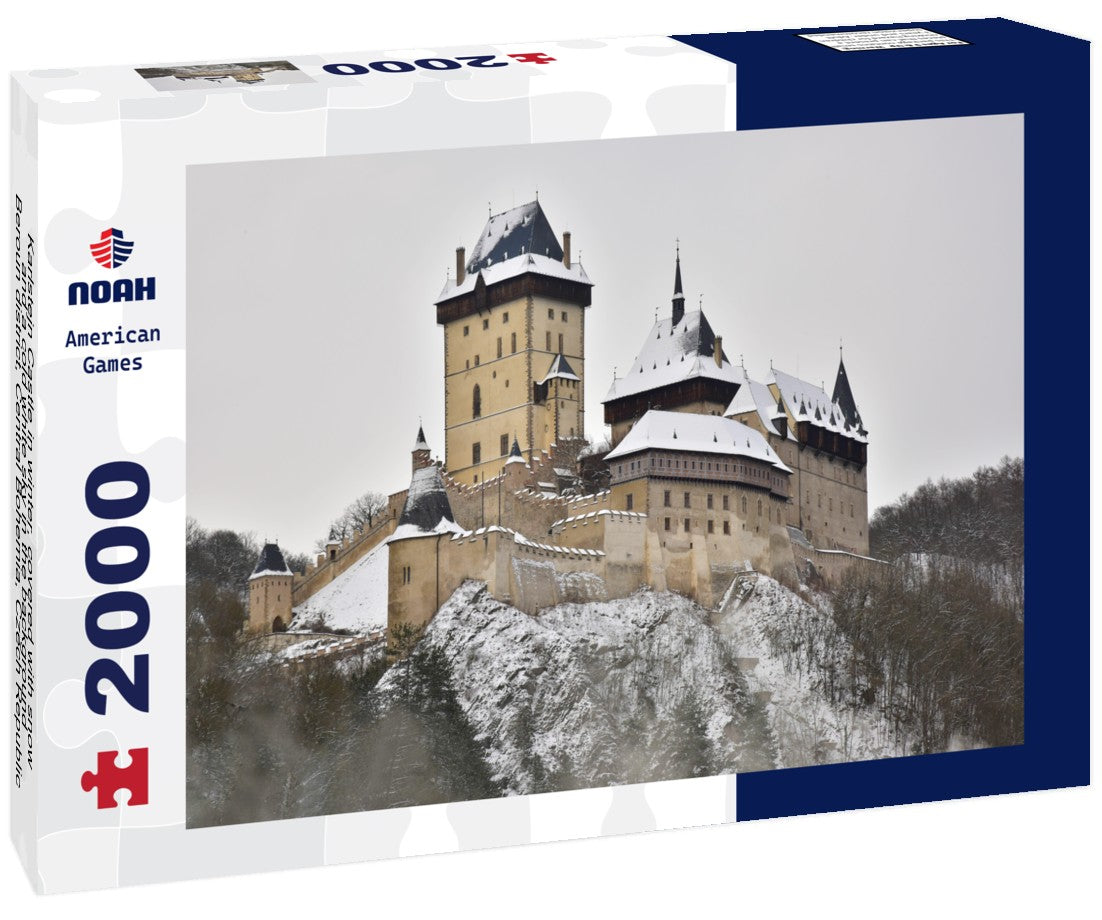 Noah Jigsaw Puzzle Karlstejn Castle in winter, covered with snow and a cold white sky in the background, Beroun district, Central Bohemia, Czech Republic 2000 Pieces