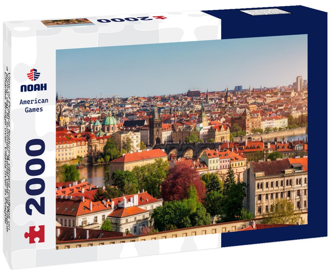 Noah Jigsaw Puzzle View of Prague featuring vibrant rooftops on a sunny day in summer. Aerial view of Prague, Charles Bridge over Vltava river in Prague, Czechia. Old Town of Prague, Czech Republic 2000 pieces
