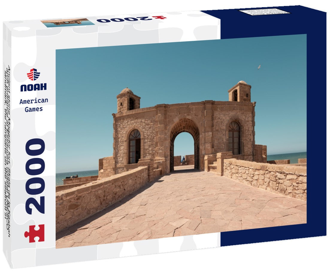 Noah Jigsaw Puzzle Ancient stone Mogador fort, Skala de la Kasbah, arch entrance at Essaouira coastal UNESCO landmark, the ramparts on the seafront in summer, ocean in background Morocco 2000 pieces