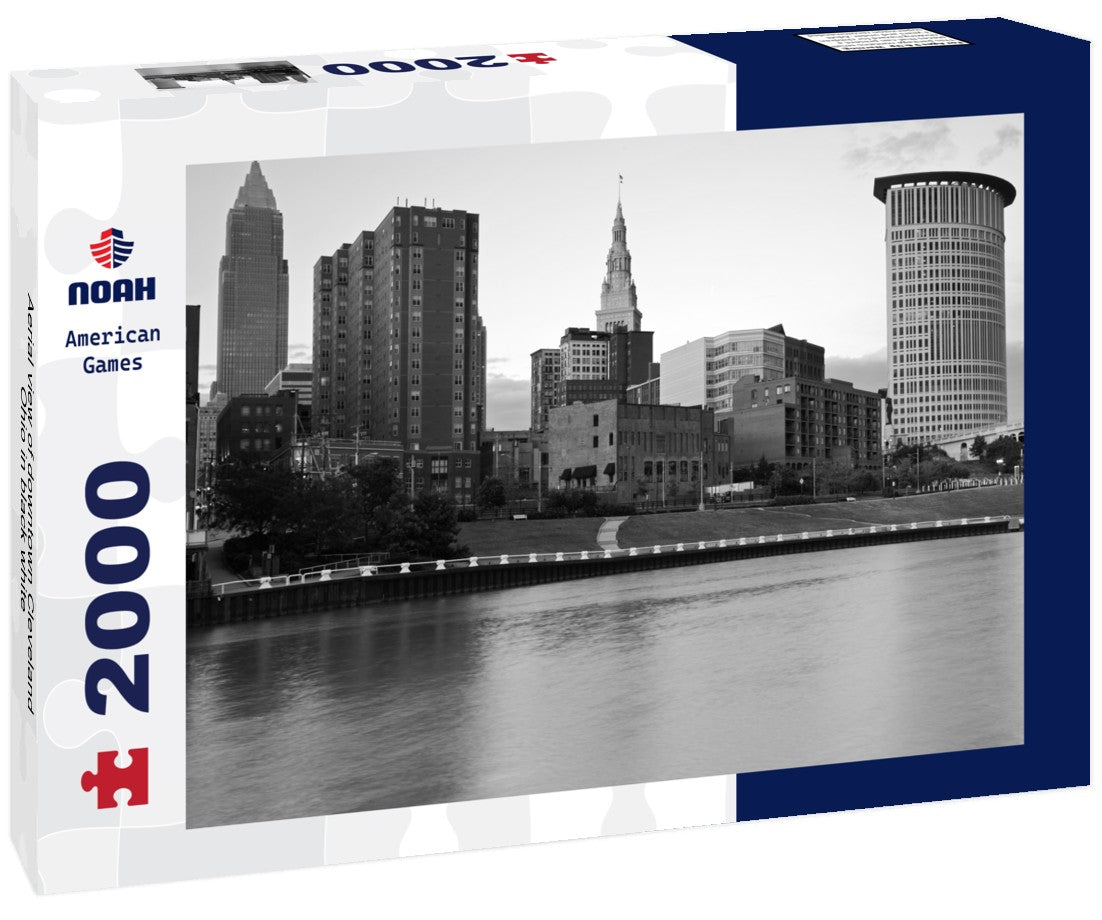 Noah Jigsaw Puzzle Aerial view of downtown Cleveland, Ohio in black white 2000 pieces