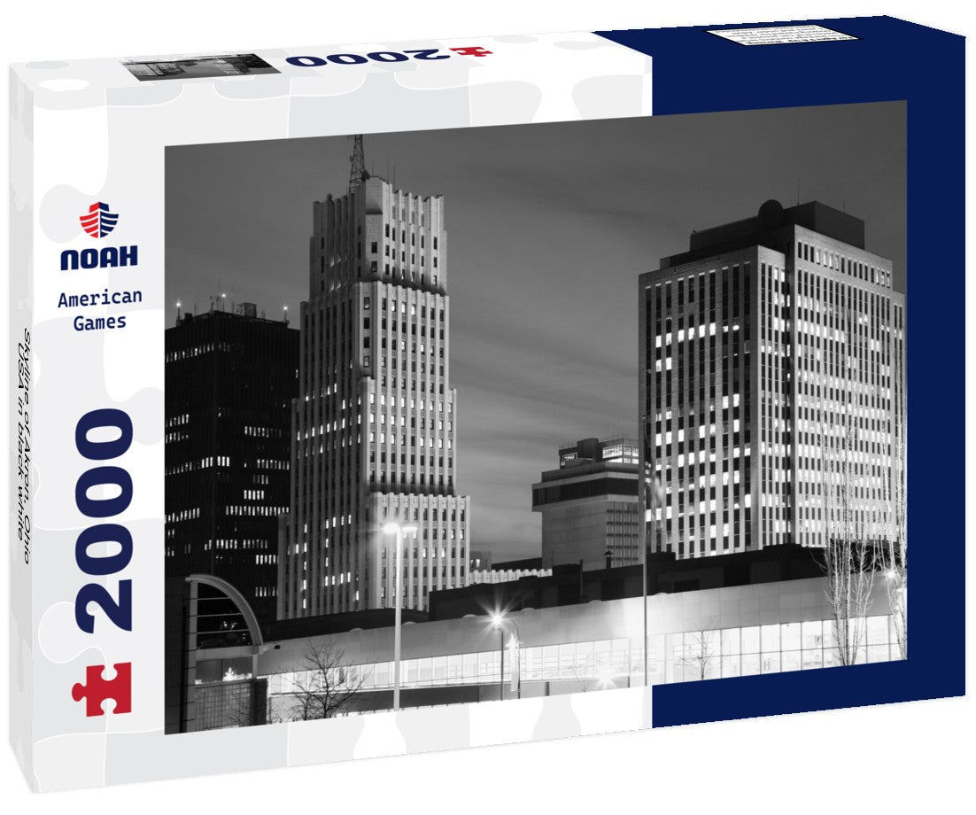 Noah Jigsaw Puzzle Skyline of Akron, Ohio, USA in black white 2000 pieces