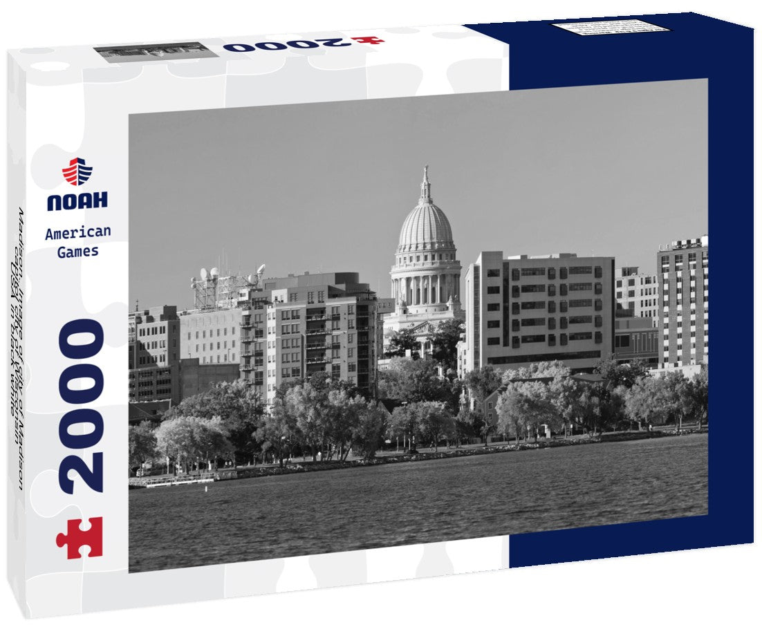 Noah Jigsaw Puzzle Madison. Image of city of Madison, capitol city of Wisconsin, USA in black white 2000 pieces