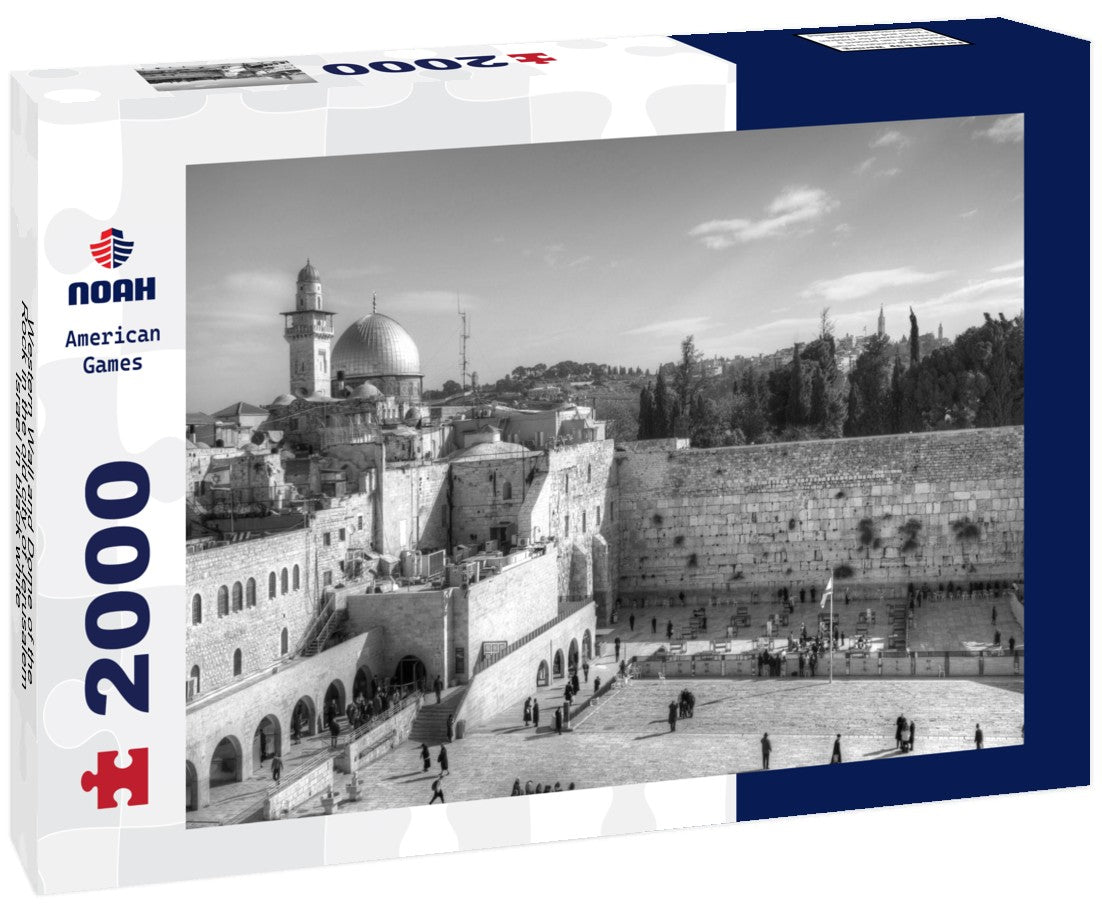Noah Jigsaw Puzzle Western Wall and Dome of the Rock in the old city of Jerusalem, Israel in black white 2000 pieces