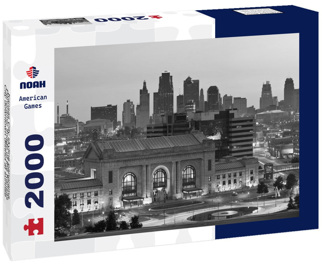 Noah Jigsaw Puzzle Kansas City skyline panorama. Panoramic image of the Kansas City downtown district at sunrise in black white 2000 pieces