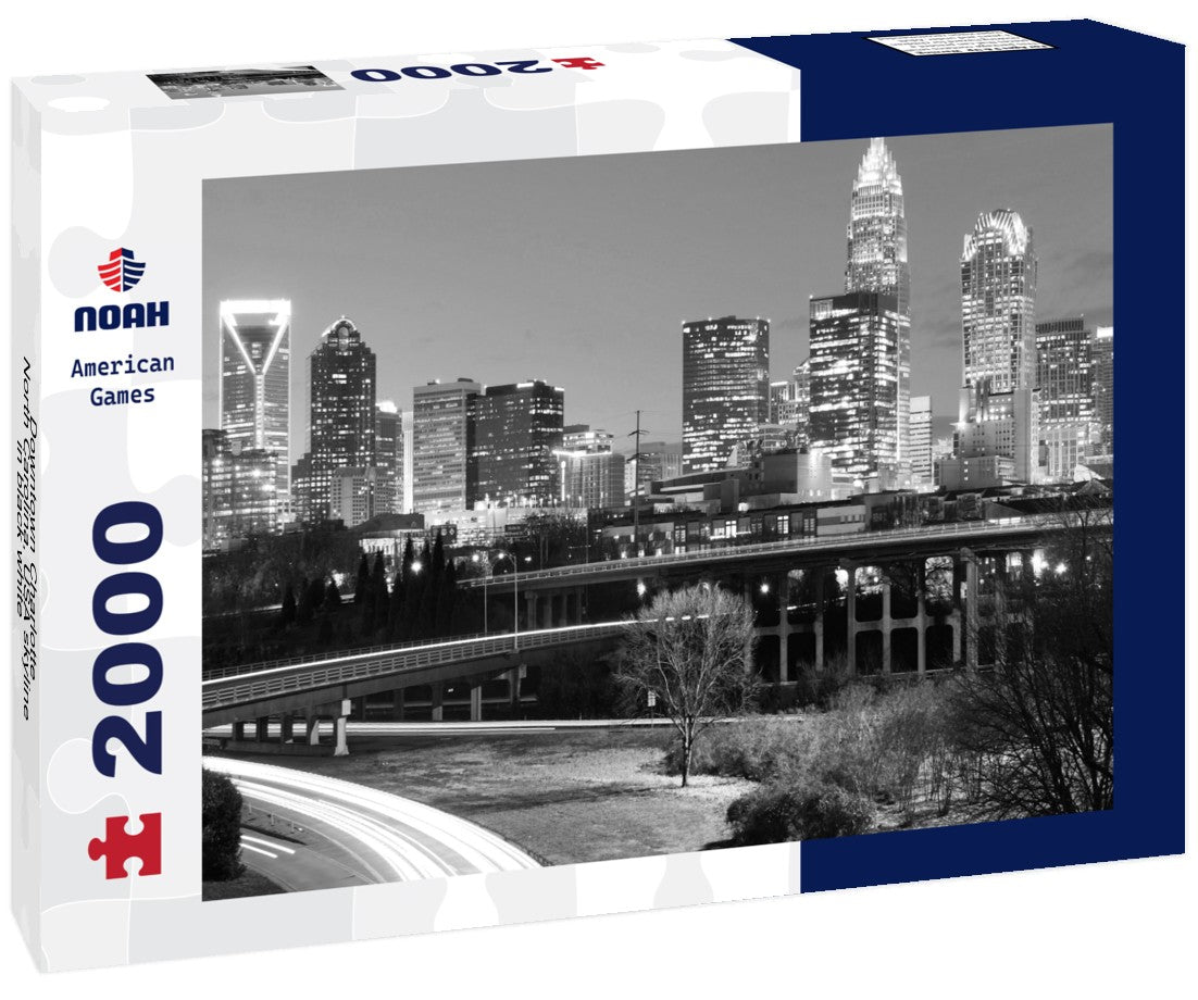 Noah Jigsaw Puzzle Downtown Charlotte, North Carolina, USA skyline in black white 2000 pieces
