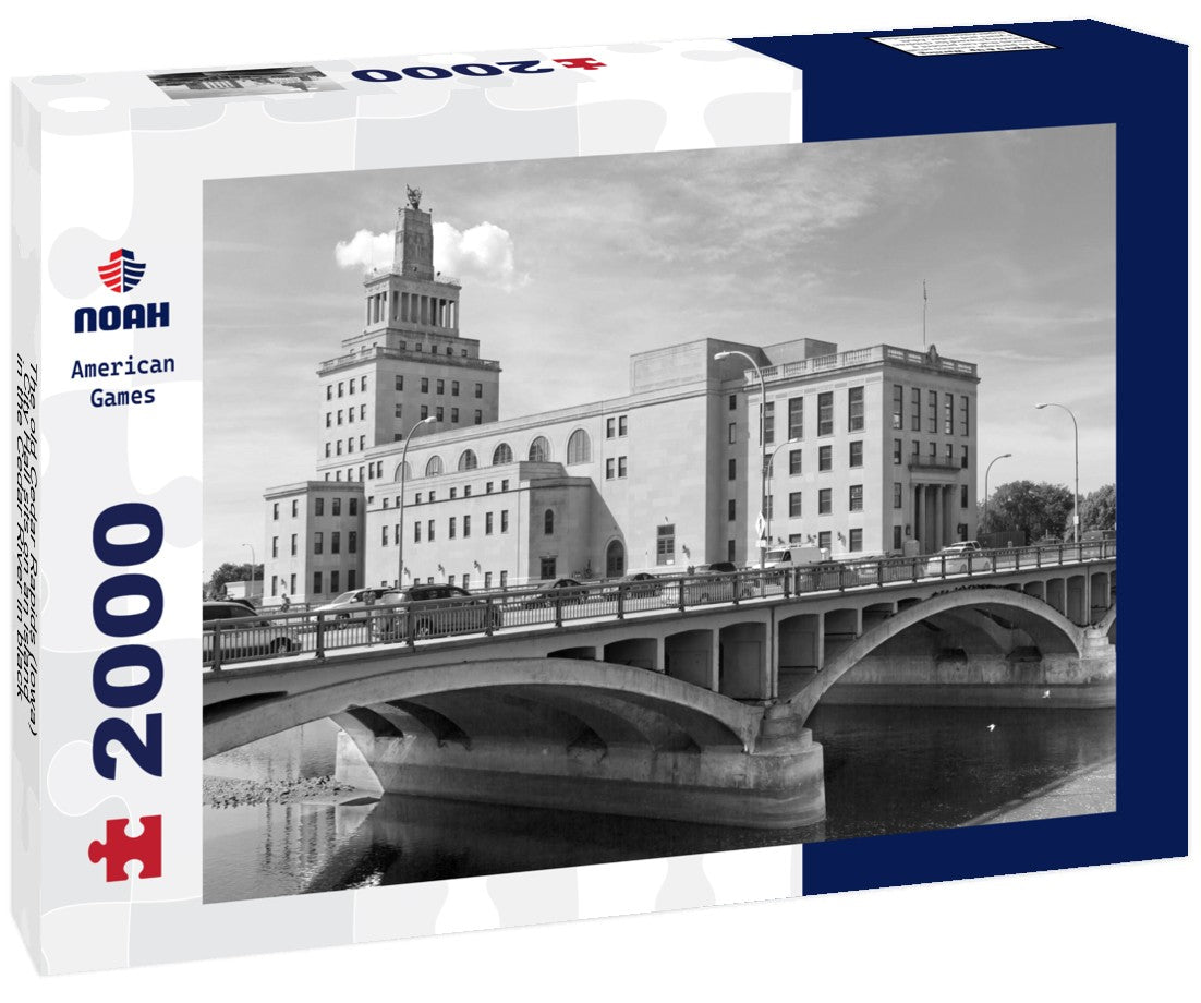 Noah Jigsaw Puzzle The old Cedar Rapids (Iowa) City Hall sits on an island in the Cedar River in black white 2000 pieces