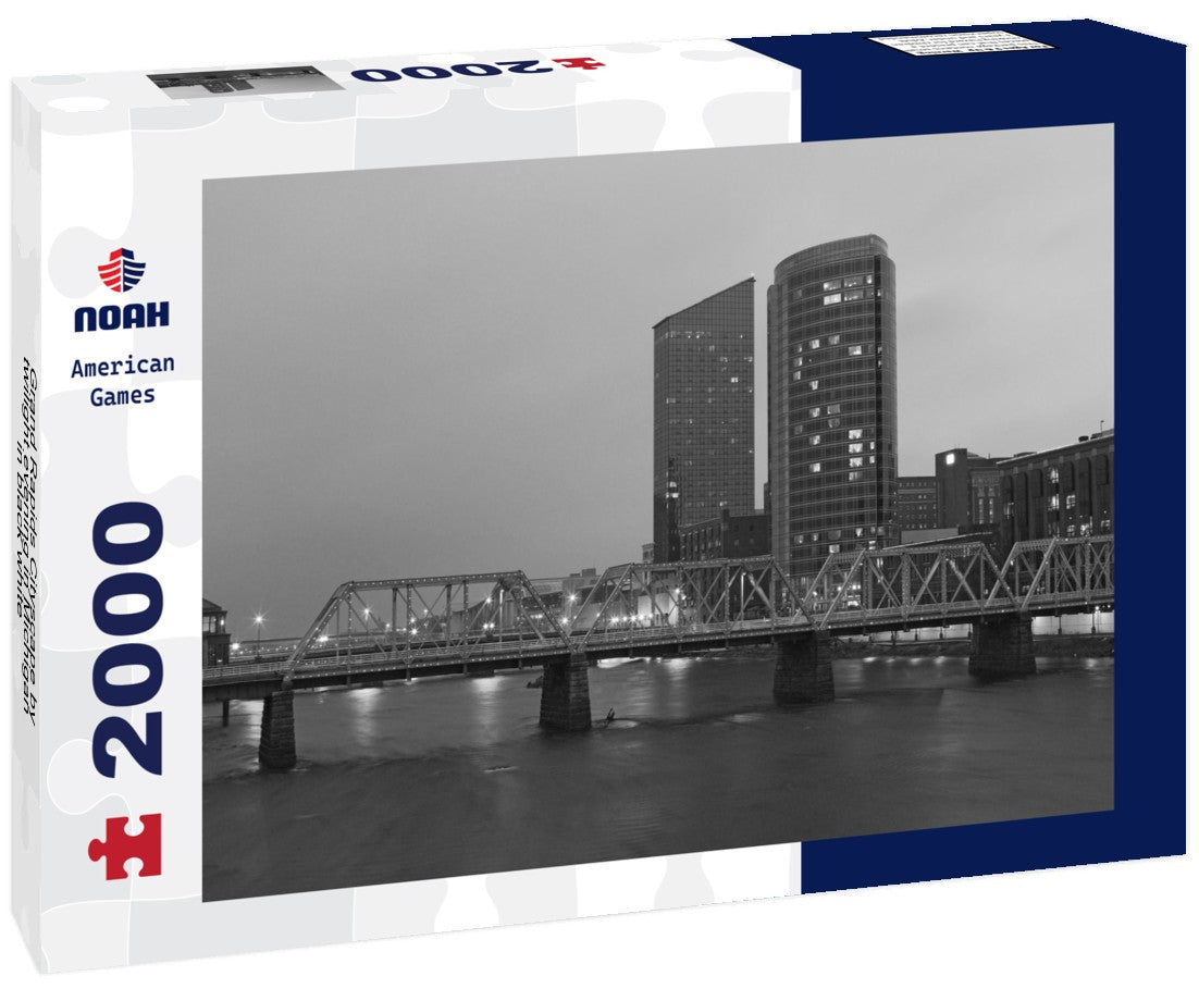 Noah Jigsaw Puzzle Grand Rapids Cityscape by twilight evening in Michigan in black white 2000 pieces