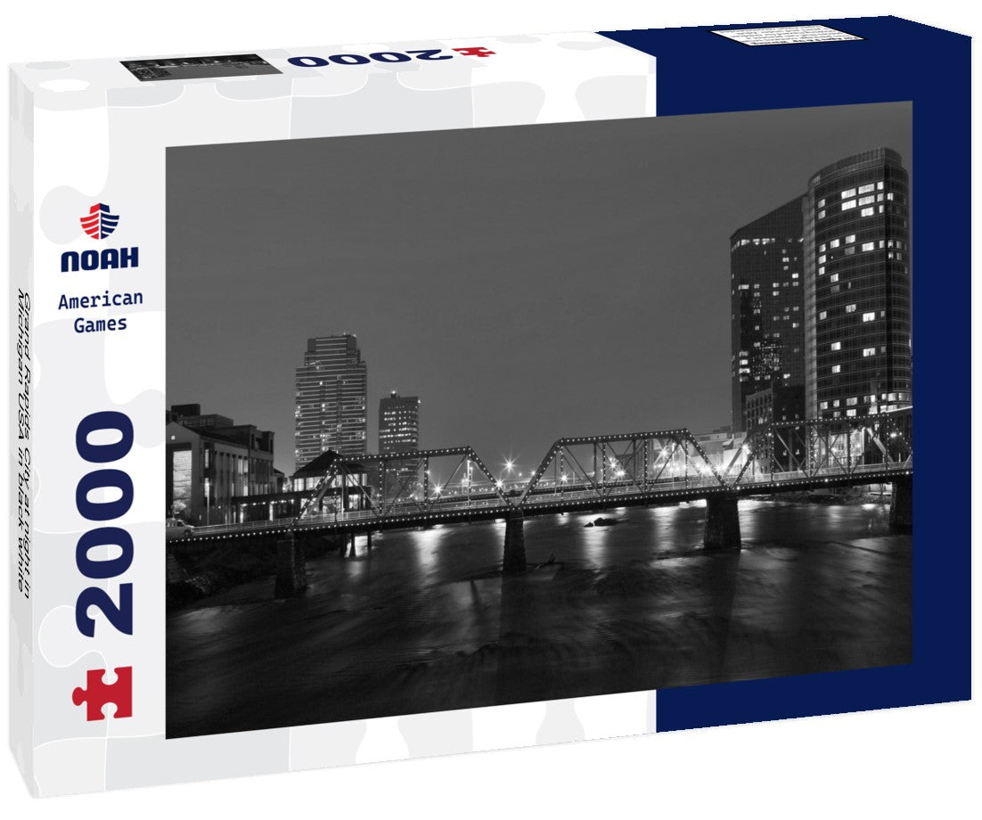 Noah Jigsaw Puzzle Grand Rapids City at night in Michigan USA in black white 2000 pieces