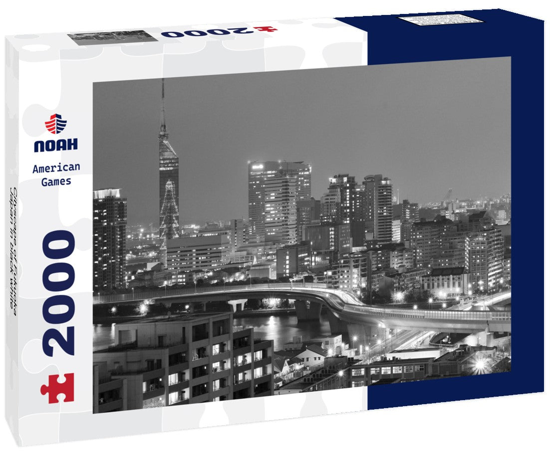 Noah Jigsaw Puzzle Cityscape of Fukuoka, Japan in black white 2000 pieces