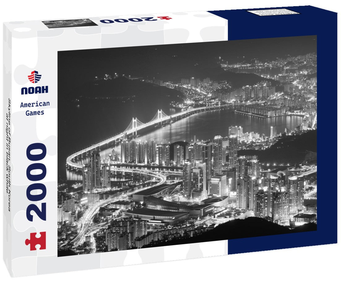 Noah Jigsaw Puzzle Skyline of Busan, South Korea at night in black white 2000 pieces
