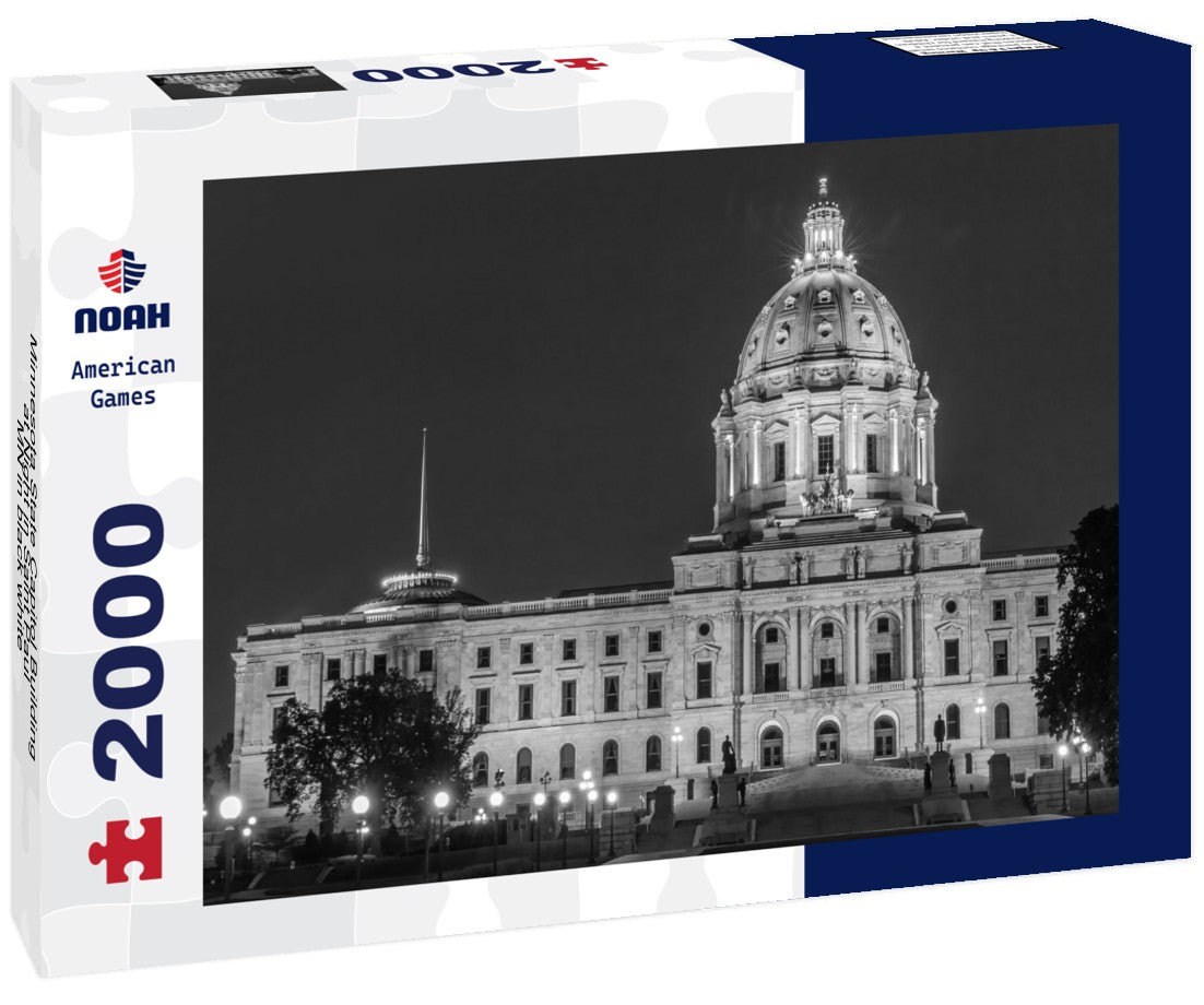 Noah Jigsaw Puzzle Minnesota State Capitol Building at Night in Saint Paul, MN in black white 2000 pieces
