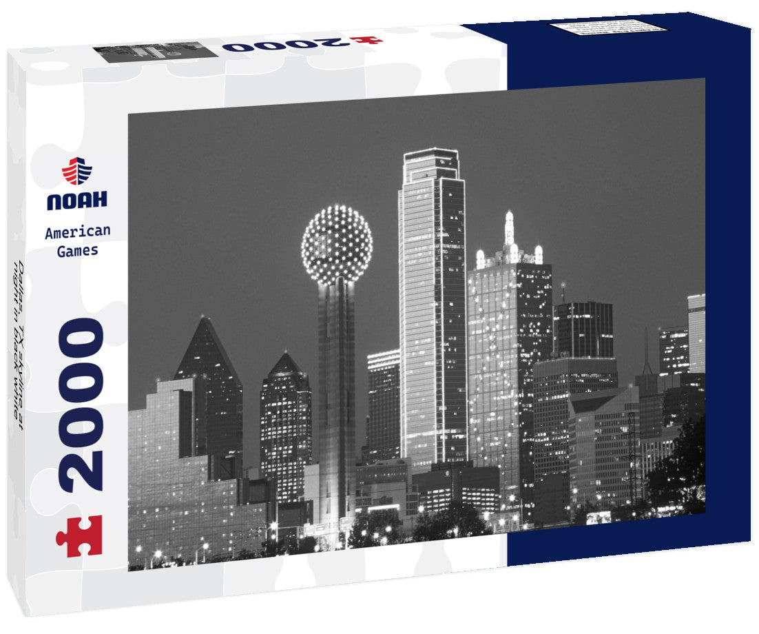 Noah Jigsaw Puzzle Dallas, TX skyline at night in black white 2000 pieces