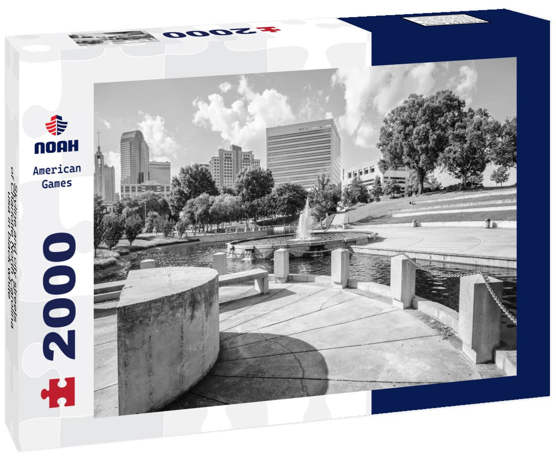 Noah Jigsaw Puzzle Skyline and city streets of Charlotte North Carolina usa in black white 2000 pieces
