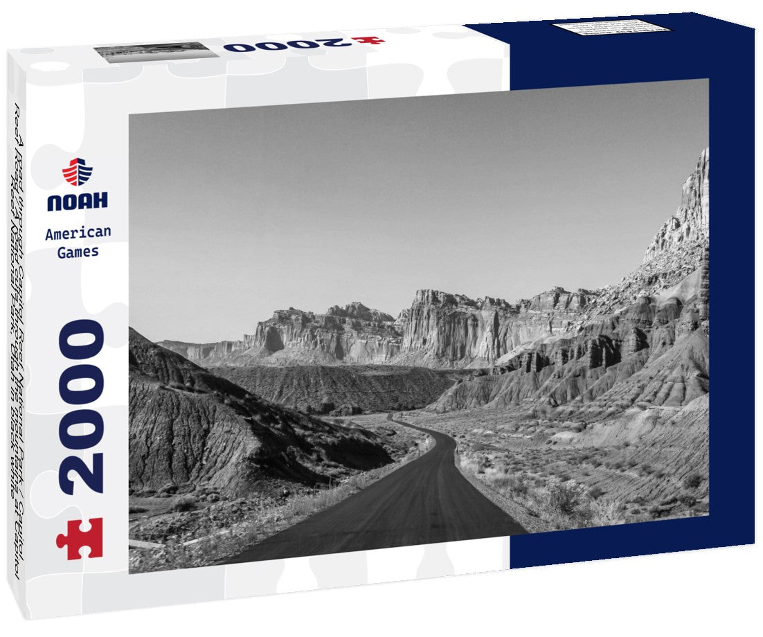 Noah Jigsaw Puzzle A road through Capitol Reef National Park / Capitol Reef Road / A road cuts through the mountains at Capitol Reef National Park, Utah in black white 2000 pieces